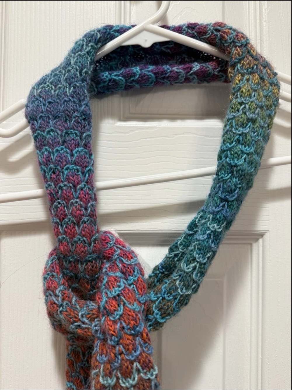 Handmade Crochet Colorblock Scarf Women Overstitch Teal Red Yellow Blue Green